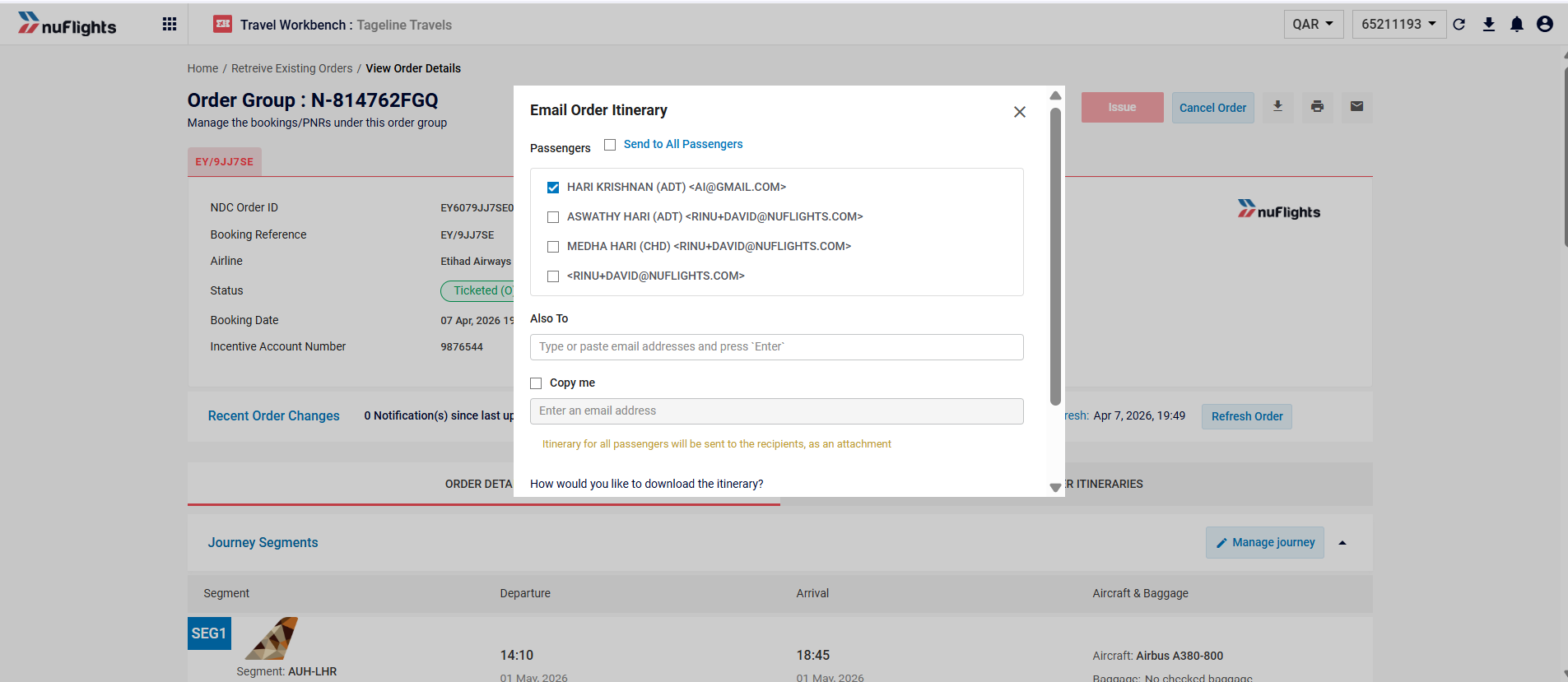 Confirm Email itinerary
